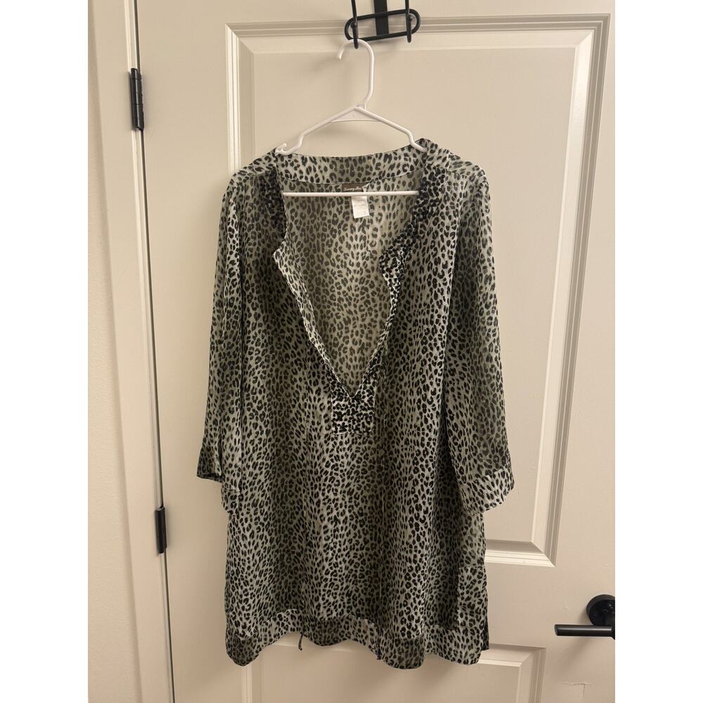 Tommy Bahama Sheer Animal Print Beaded Accent Swim Cover Tunic Size Large